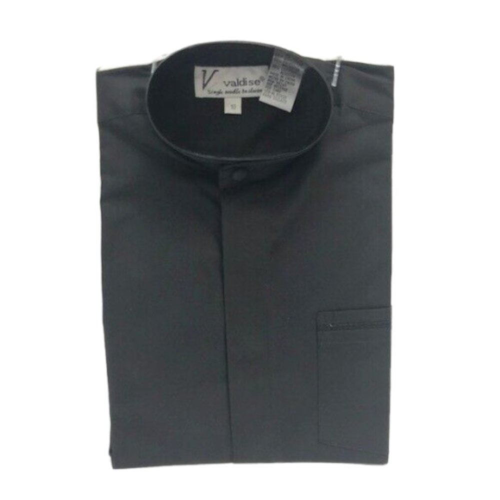 Valdise Boys Black Dress Shirt with Banded Collar Pocket Sizes 8 - 10